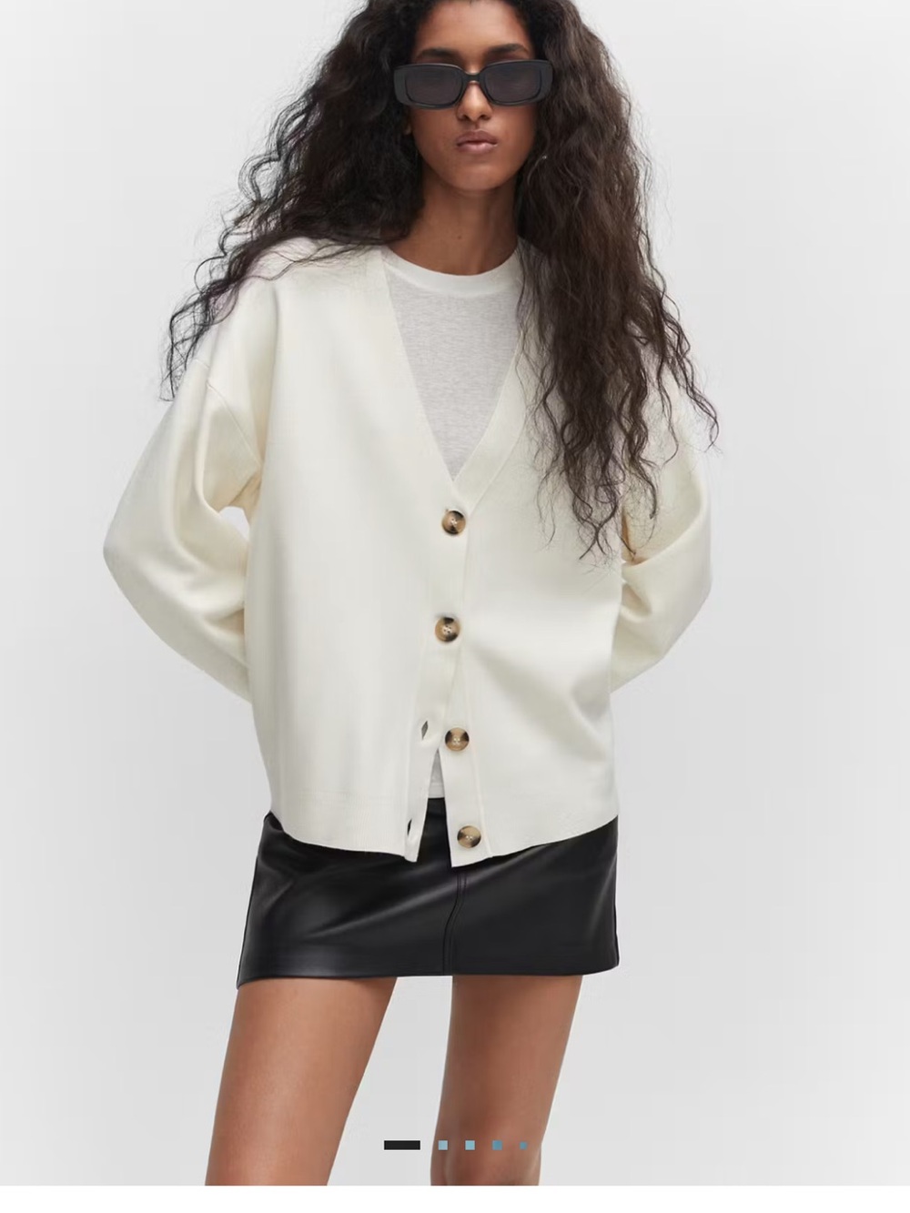 Mango Cream V-Neck Button Cardigan with Tortoiseshell Buttons